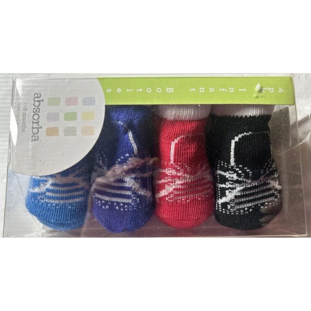 Absorba 0-6 Month 4 Pk Infant Booties NIB Christmas Holidays‎